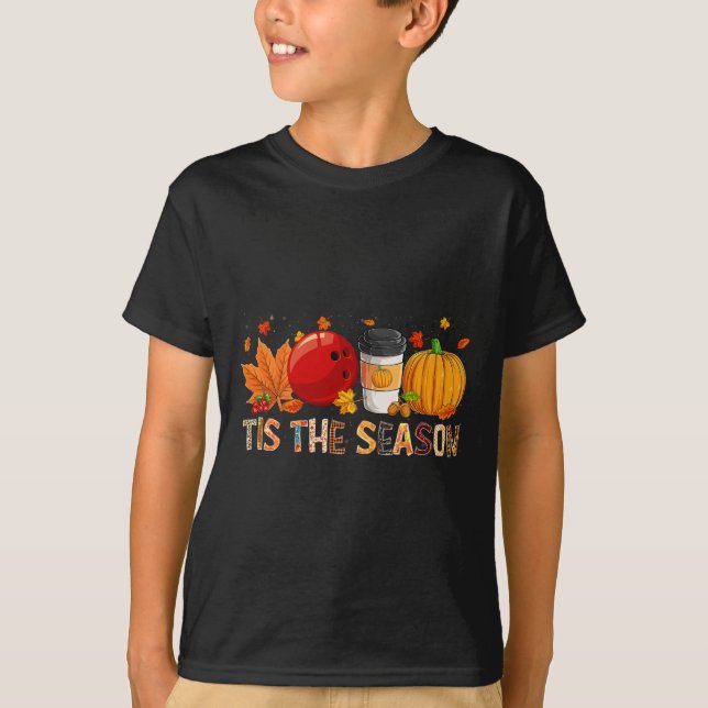 Season Leopard Pumpkin Bowling Halloween Fall Leaf T-Shirt (Front)