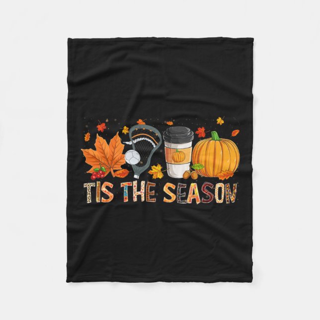 Season Leopard Pumpkin Lacrosse Halloween Fall Lea Fleece Blanket (Front)