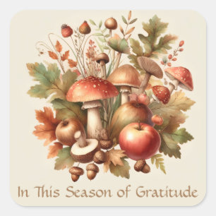 Season of gratitude Autumn mushroom acorn apple Square Sticker