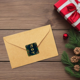 Season of Joy Christmas Wreath Gold Lettering Square Sticker