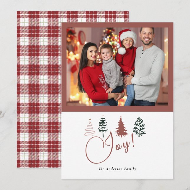Season Of Joy Holiday Plaid Lovely Family Photo Card (Front/Back)