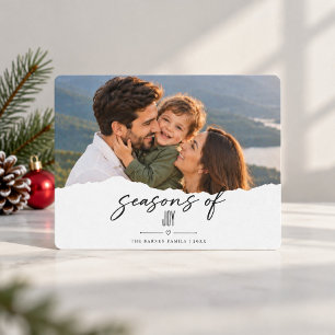 Season of Joy Minimal Torn Edge Family Christmas  Holiday Card