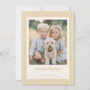 Season’s Blessings Gold Stripe Photo Holiday Card