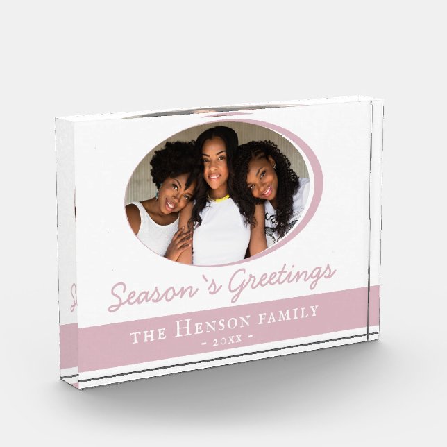 Season`s Greetings Blush Pink Christmas Holiday Photo Block (Left)