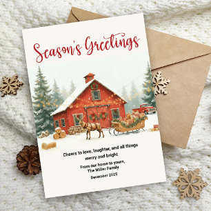 Season’s Greetings Christmas Card Watercolor Barn