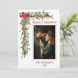 Season’s Greetings Mistletoe Red Photo Christmas Holiday Card