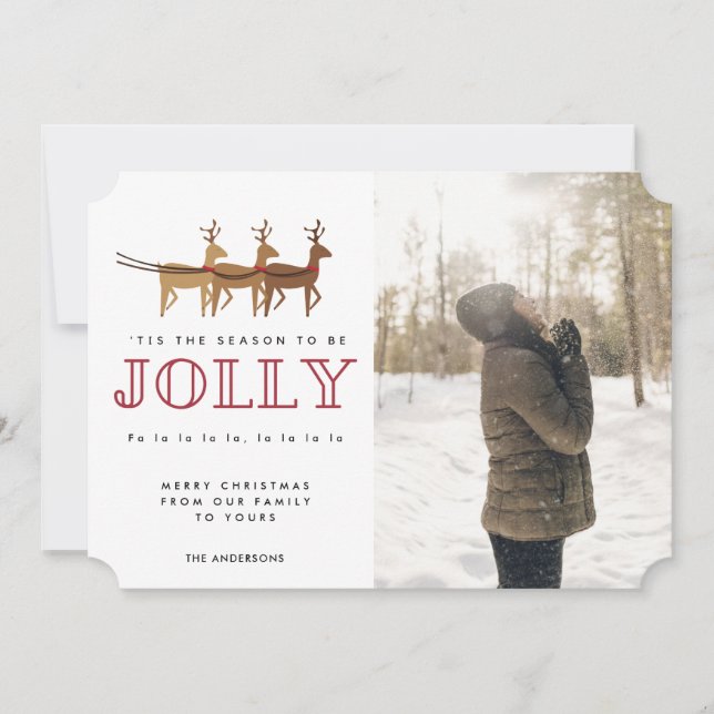 Season to Be Jolly Reindeer Photo Christmas Card (Front)