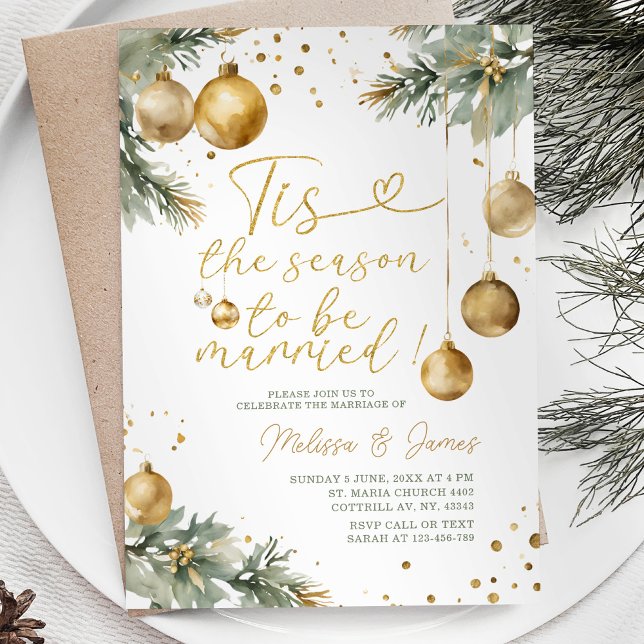 Season to be Married Gold Bauble Christmas Wedding Invitation (Creator Uploaded)