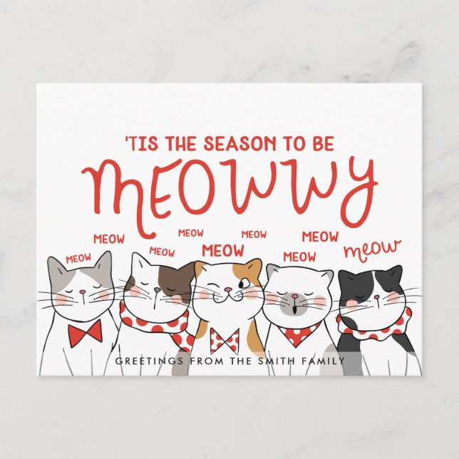 Season to be Meowwy | Funny Holiday Greeting Postcard (Front)