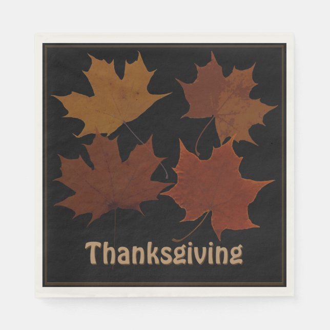 Seasonal 4 Autumn Leaves Thanksgiving Custom Text Napkin (Front)