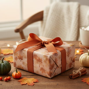 Seasonal Autumn Fall Brown Leaves Wrapping Paper Sheet