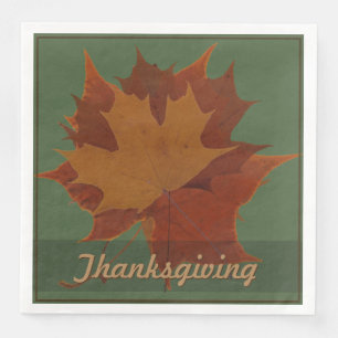 Seasonal Autumn Leaves Thanksgiving Custom Text Napkin