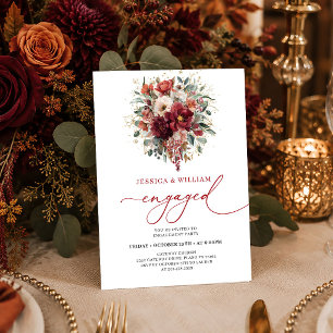 Seasonal Burgundy Gold Floral Bohemian engagement Invitation