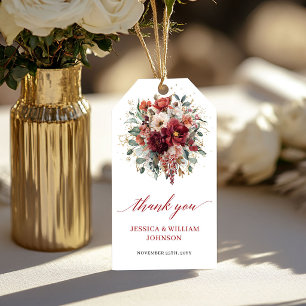 Seasonal Burgundy Gold Floral Bohemian wedding fav Gift Tags