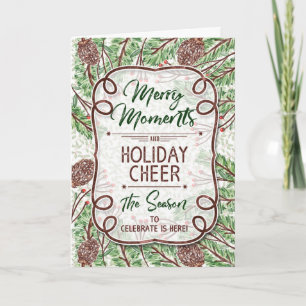Seasonal Cheer Watercolor Pine Cones and Branches Holiday Card