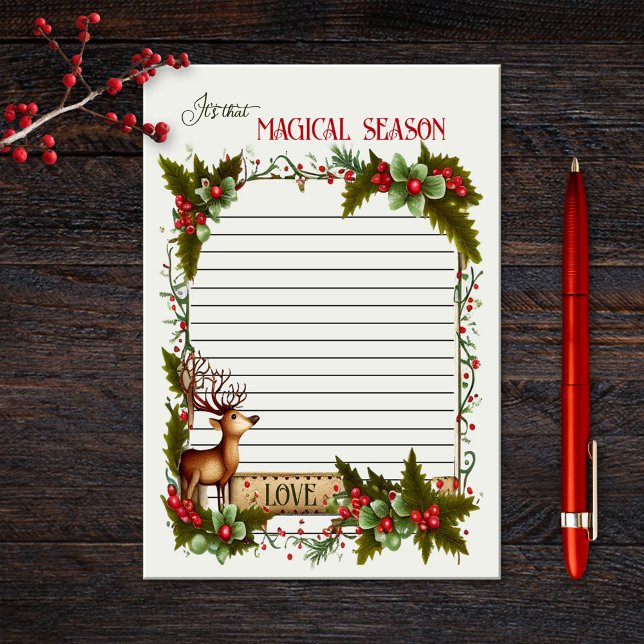 Seasonal Christmas Fun Reindeer  Post-it Notes (Post it notes featuring a classic Christmas design with a reindeer and mistletoe with berries)