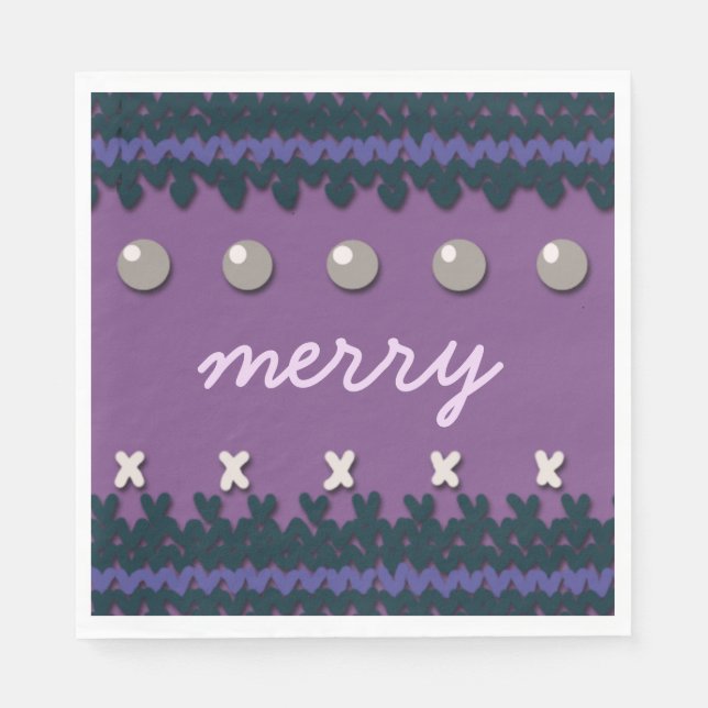 Seasonal Christmas Knitted Decor with Custom Text Napkin (Front)