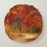 Seasonal colours of Autumn Round Cushion<br><div class="desc">Beautiful fall colours in nature,  a walk through the woods</div>