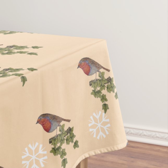 seasonal design with ivy leaf and christmas robin tablecloth (In Situ)