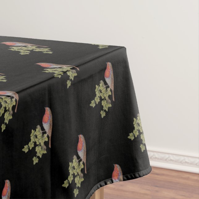 seasonal design with ivy leaf and christmas robin tablecloth (In Situ)
