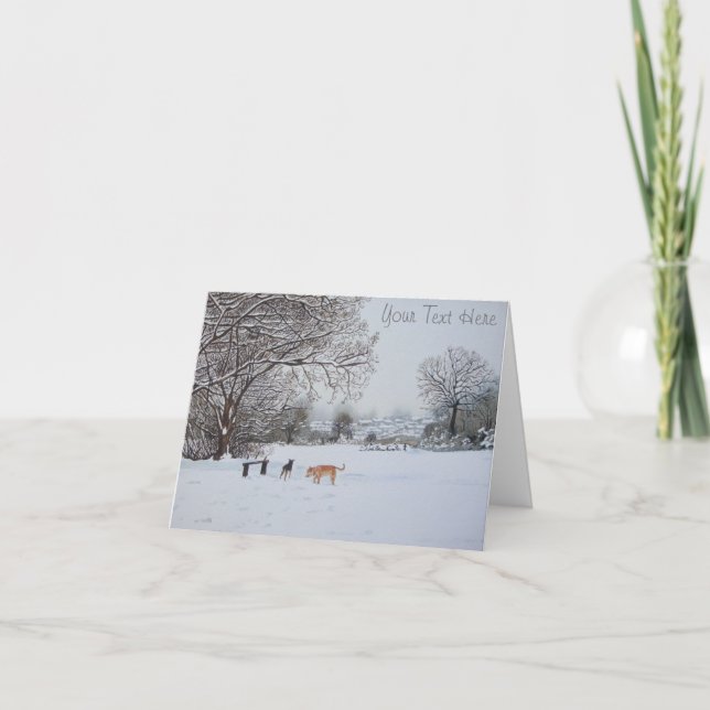seasonal dog snow scene landscape realist art holiday card (Front)