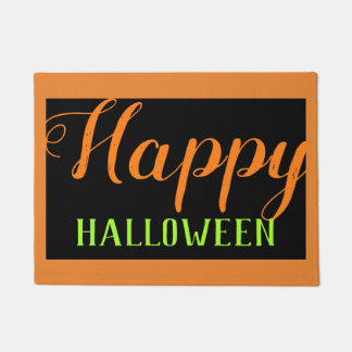 seasonal fall green orange happy Halloween Doormat