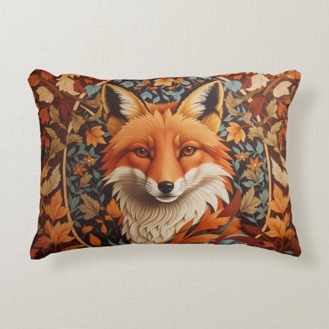 Seasonal Fall Leaves Red Fox Face Decorative Cushion (Front)