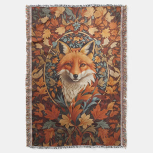 Seasonal Fall Leaves Red Fox Face Throw Blanket