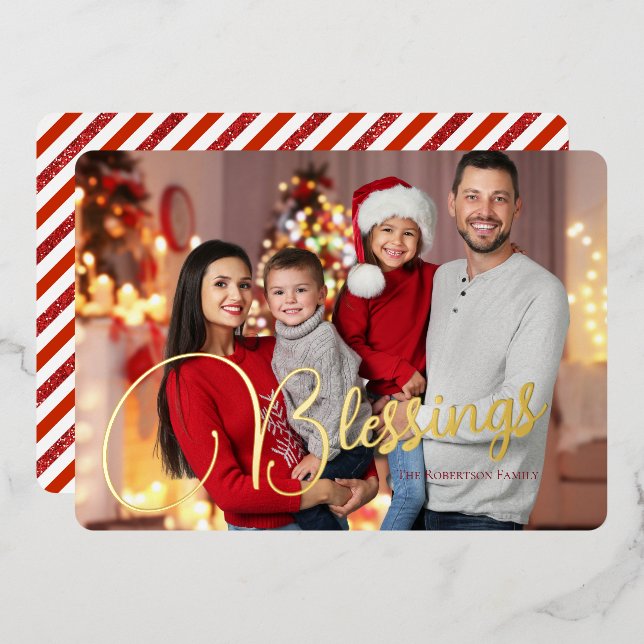 Seasonal Family Photo Blessings Candy Cane Stripes (Front/Back)