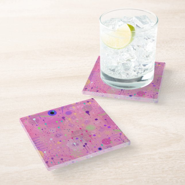 Seasonal Fruit Salad: Abstract Painting Glass Coaster (Angled)