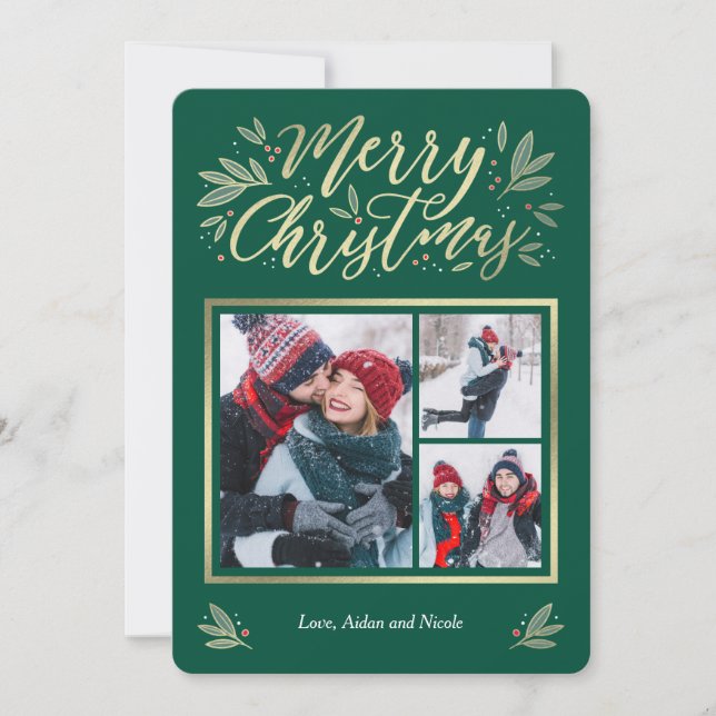 Seasonal Glow 3 Photo Christmas Card (Front)