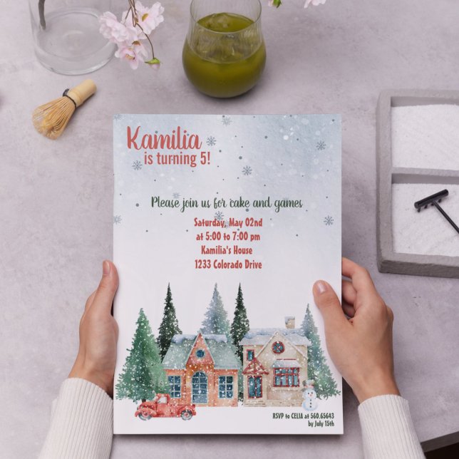 Seasonal Greetings Bloom Birthday Invitation  (January Bloom Birthday Invitation Card)