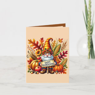Seasonal Happy Thanksgiving gnome Holiday Card