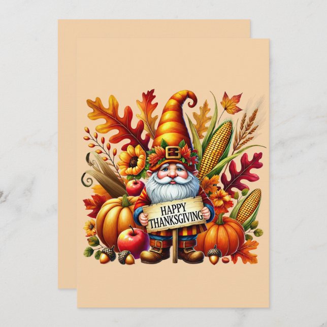 Seasonal Happy Thanksgiving gnome postcard (Front/Back)