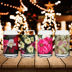 Seasonal Holiday Poinsettias Floral Can Glass