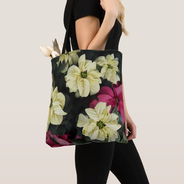 Seasonal Holidays Poinsettias Floral Tote Bag (Close Up)