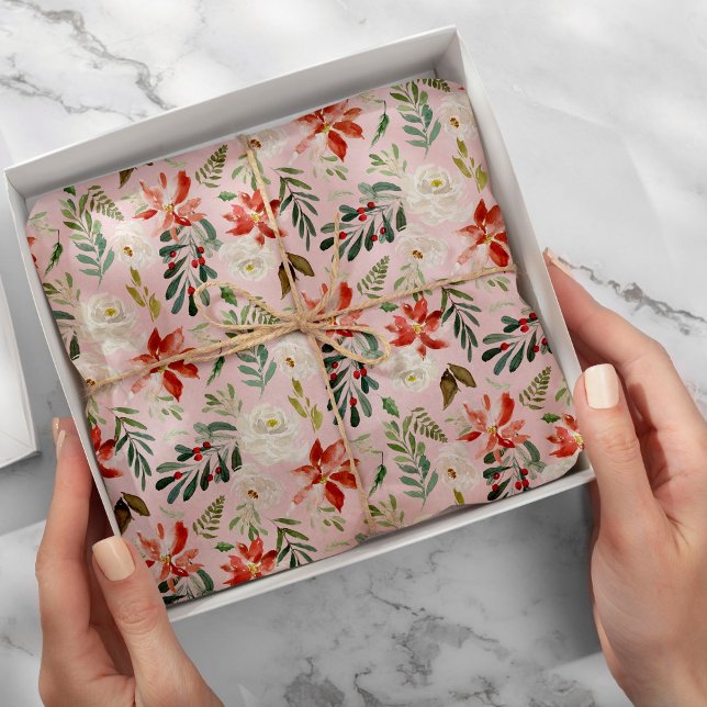 Seasonal holly berries poinsettia pastel pattern tissue paper (Creator Uploaded)