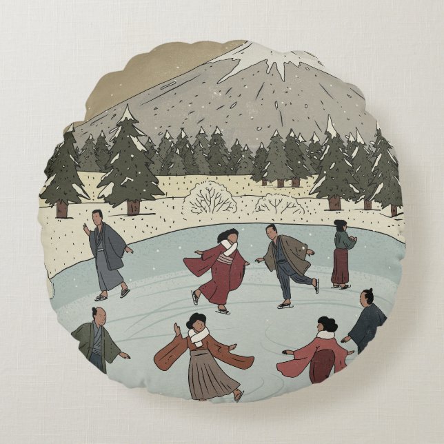 Seasonal Ice Skating Round Cushion (Front)