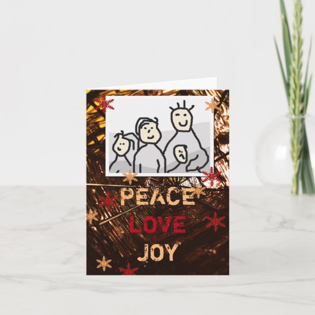 Seasonal Joy Love Peace Photo Christmas Holiday Card (Front)