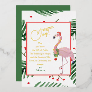 Seasonal Joy Tropical Leaves Pink Santa Flamingo 