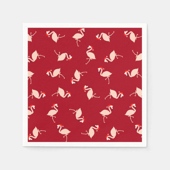 Seasonal Santa Flamingos Burgundy Pattern Napkin (Front)