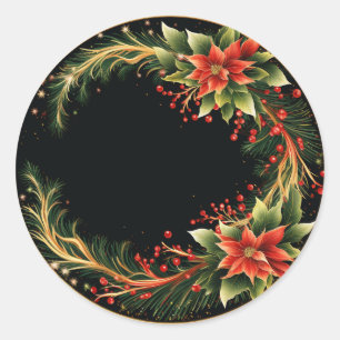 Seasonal Splendour Black Poinsettia Wreath Classic Round Sticker