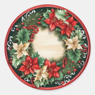 Seasonal Splendour Holly & Ivy Wreath Classic Round Sticker