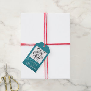 Seasonal Square Photo with Greeting Teal Gift Tags