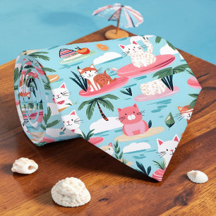 Seasonal Summer Beach Cats Necktie Tie