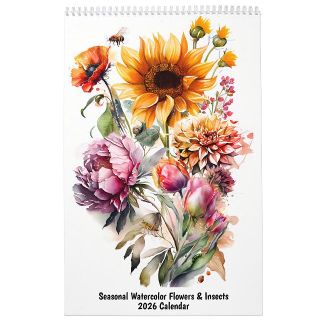 Seasonal Watercolor Flowers & Insects – 2026 Calendar (Cover)
