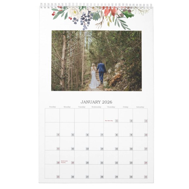 Seasonal Watercolor Foliage Monthly Photo Calendar (Jan 2026)