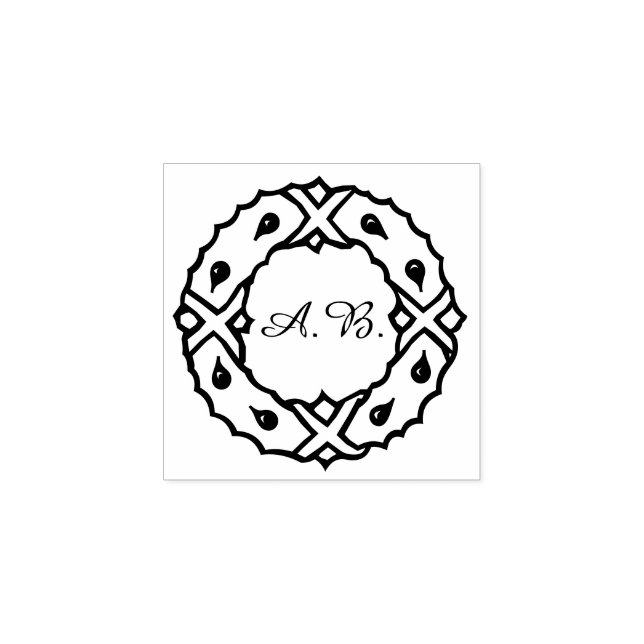 Seasonal Wreath Decor Custom Initials Rubber Stamp (Imprint)
