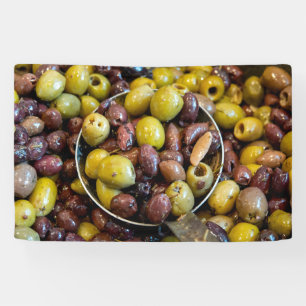 Seasoned black and green olives banner