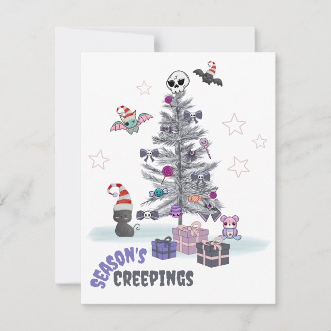 Season's Creepings Cute Pastel Goth Christmas Card (Front)